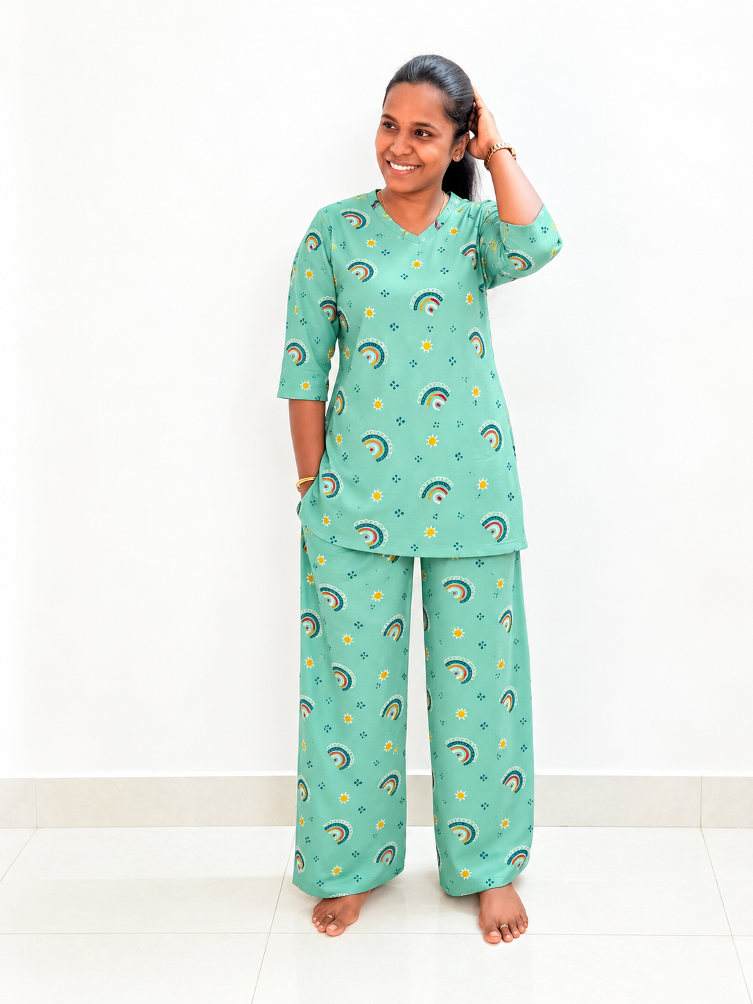 *PREBOOKING* - Premium Quality - Women's Kurthi night set  - Sky rainbow Kurthi set