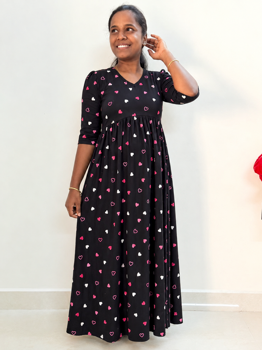 *READY TO DISPATCH * - Premium quality Soft Curvy Non feeding puff peplum maxi- Dark silver peplum maxi