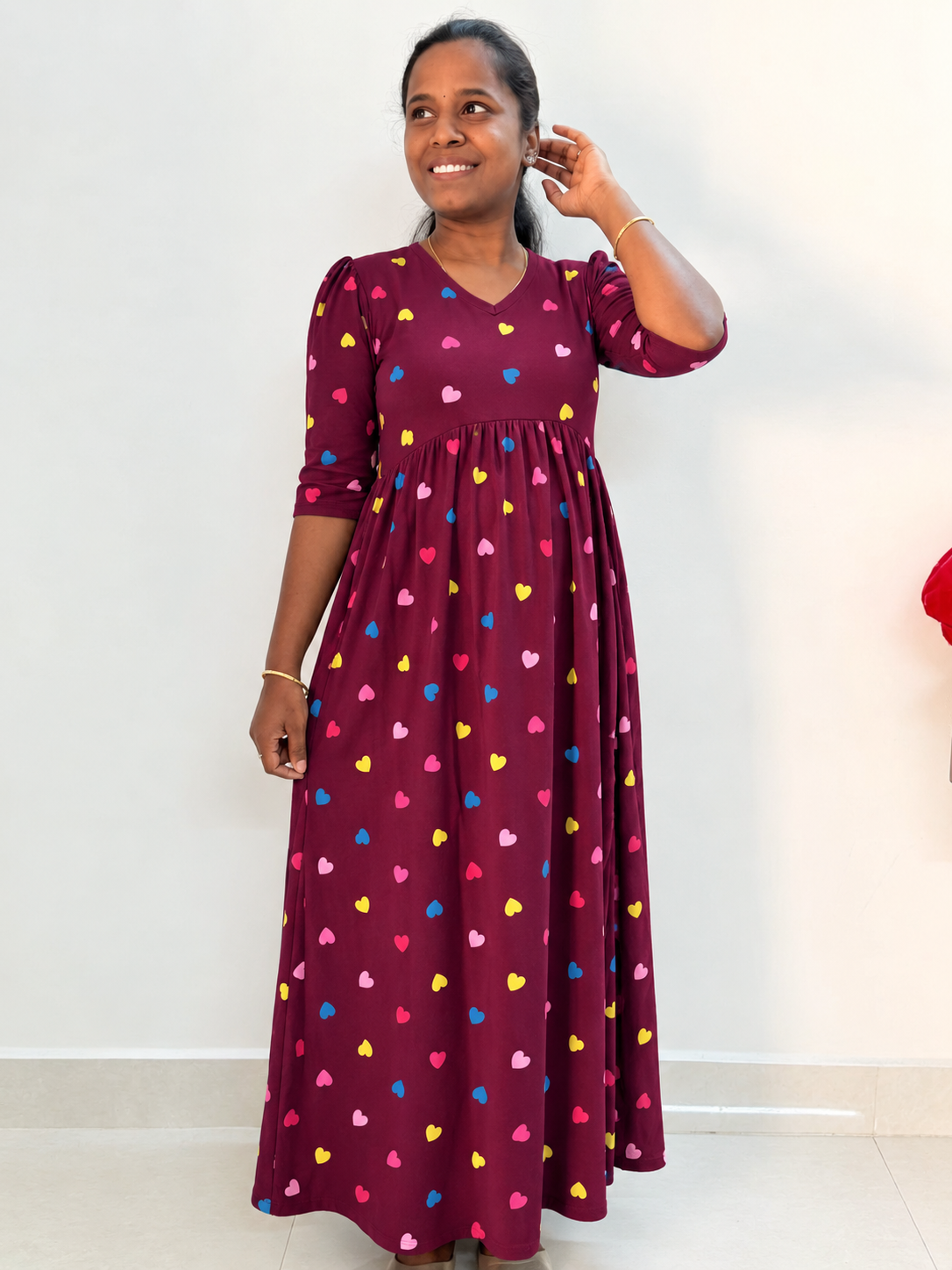 *READY TO DISPATCH * - Premium quality Soft Curvy Non feeding puff peplum maxi- Naval hearts peplum maxi