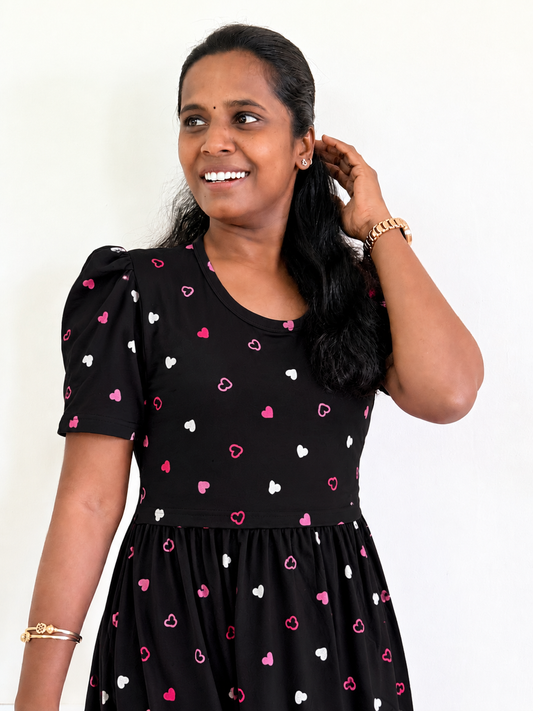 *READY TO DISPATCH* - Premium quality Feeding Lounge wear puff sleeves- Blacky mini hearts pullup