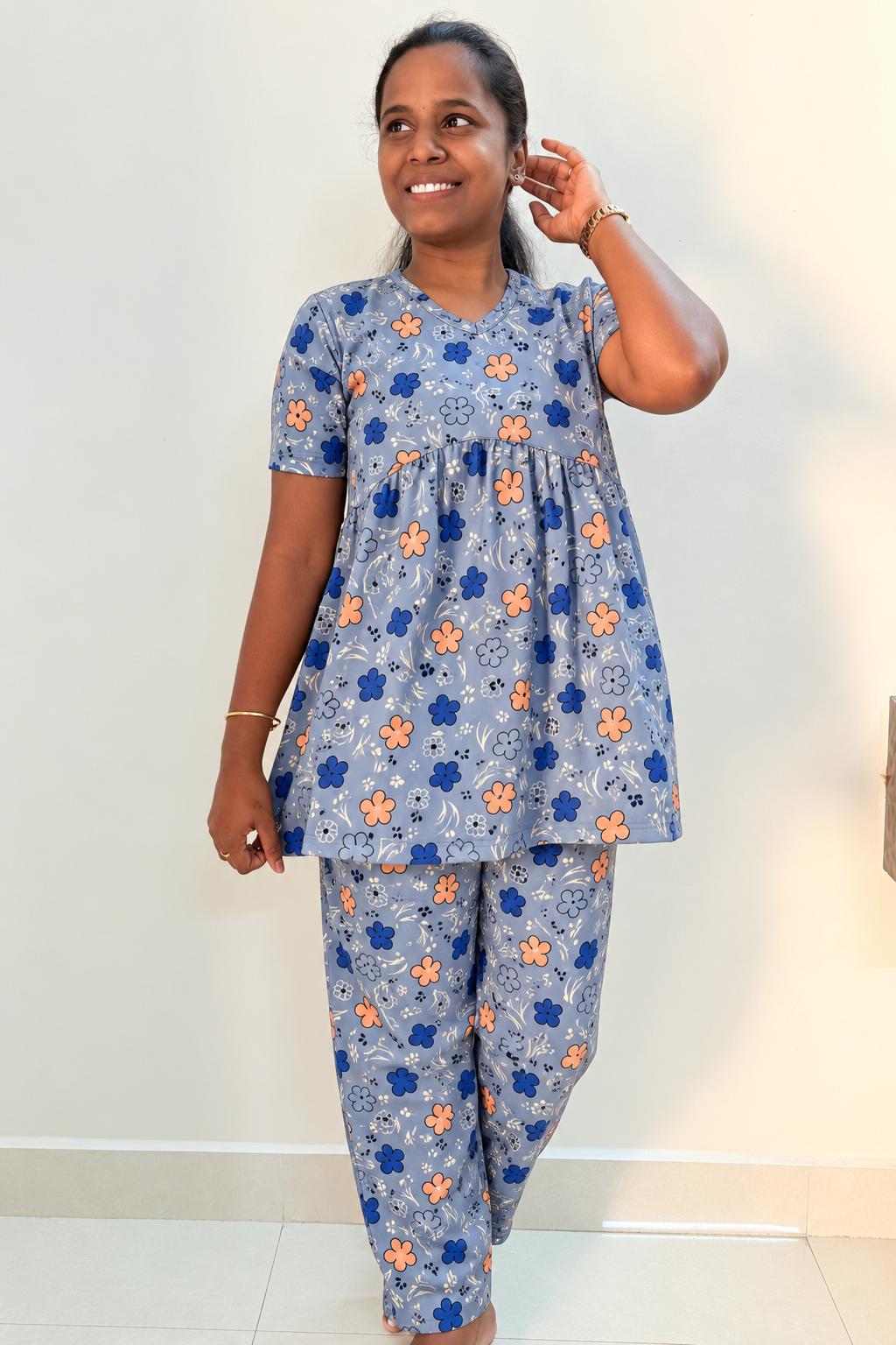 *READY TO DISPATCH* - Premium Women's Curvy peplum coord set - Baby blue smile  curvy peplum