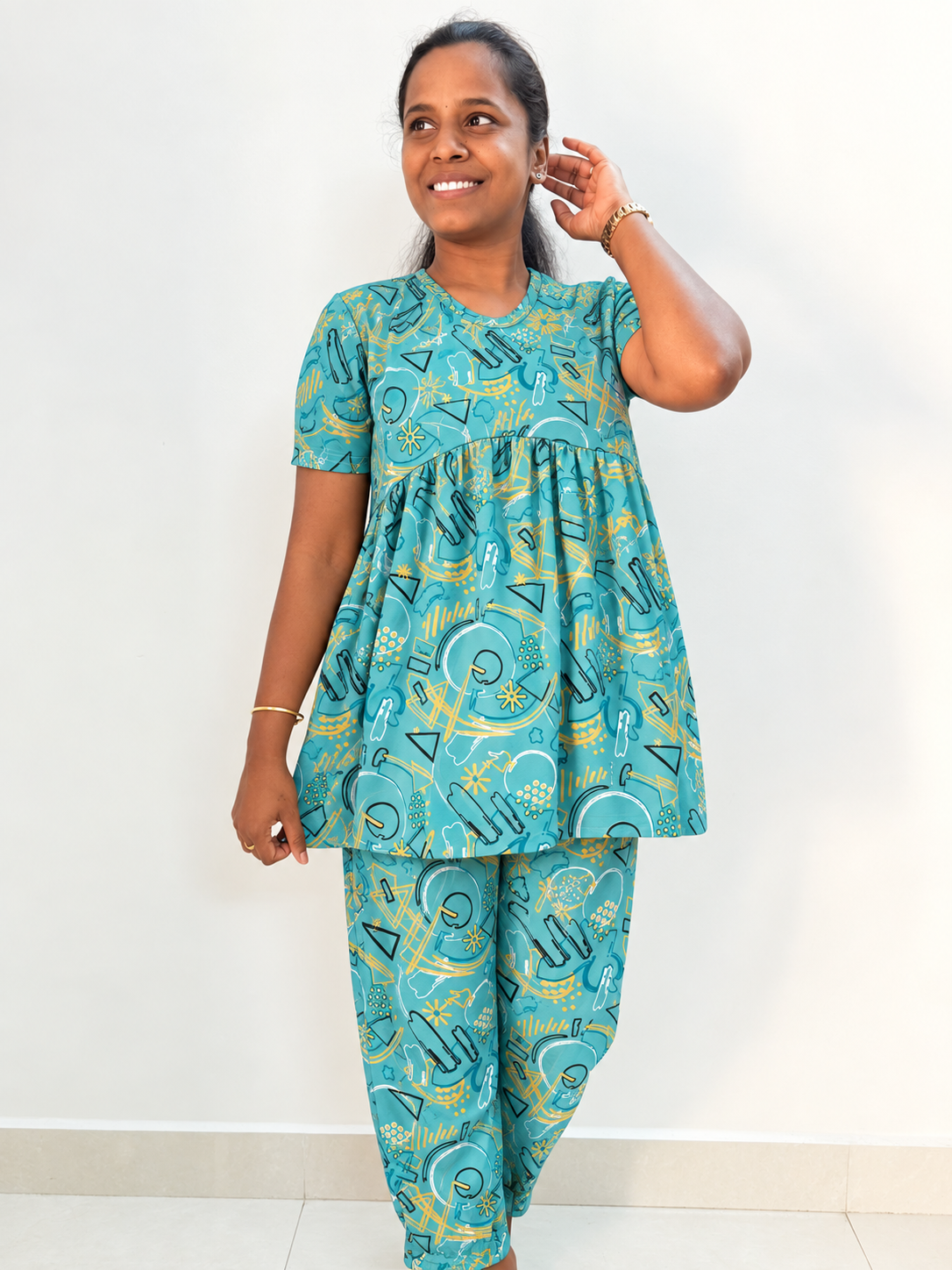 *READY TO DISPATCH* - Premium Women's Curvy peplum coord set - Sky math curvy peplum