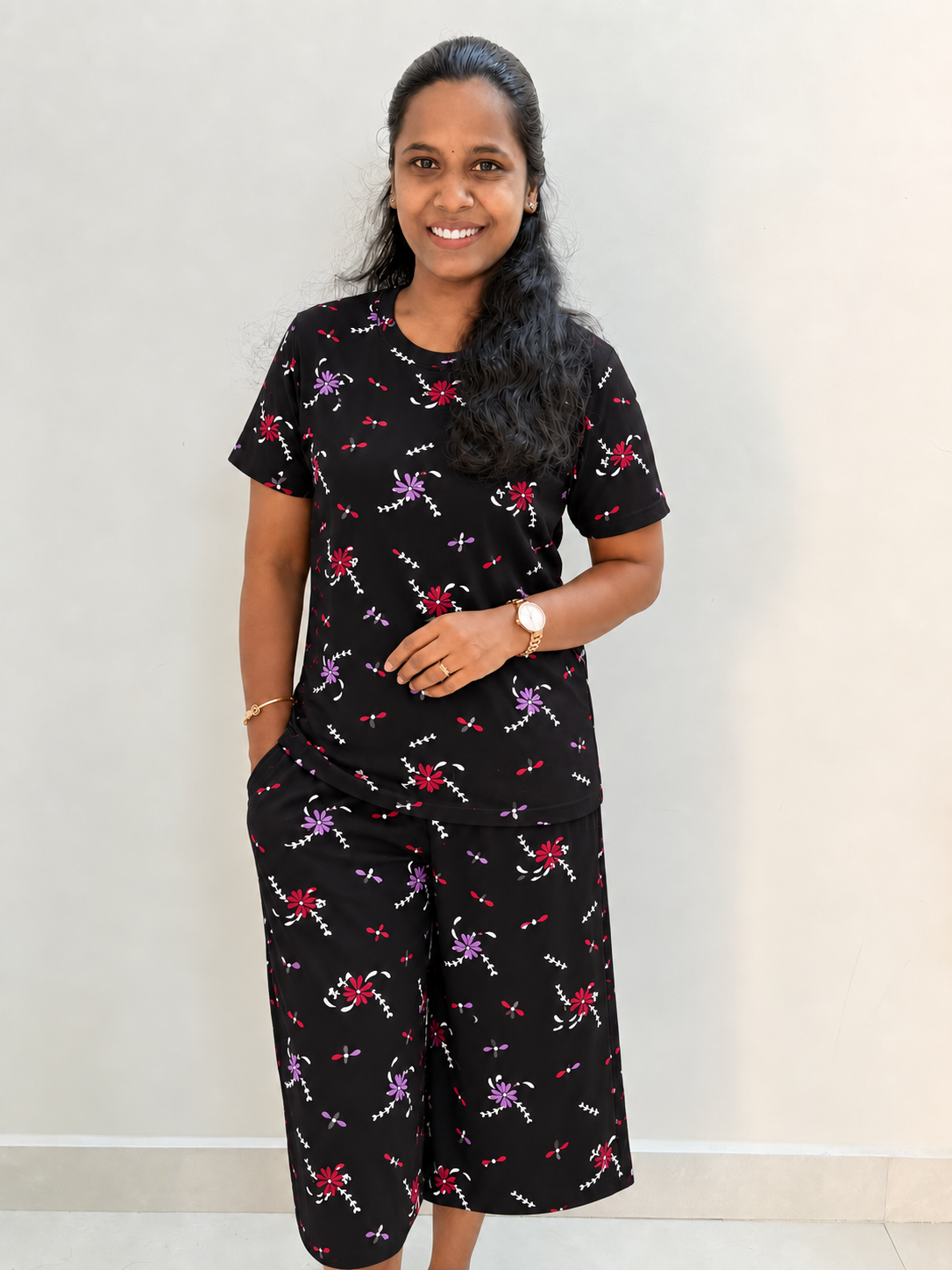 *READY TO DISPATCH* -  Women's 3/4 th Palazzo coord set - Black chakkar palazzo coords
