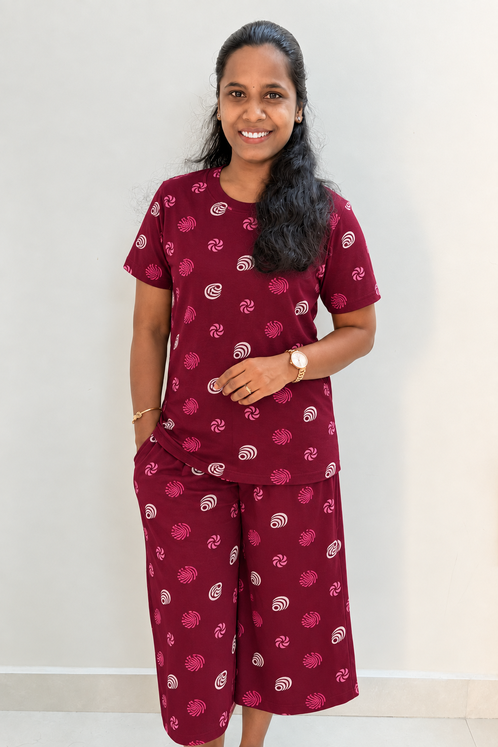*READY TO DISPATCH* -  Women's 3/4 th Palazzo coord set - Meroon mini palazzo coords