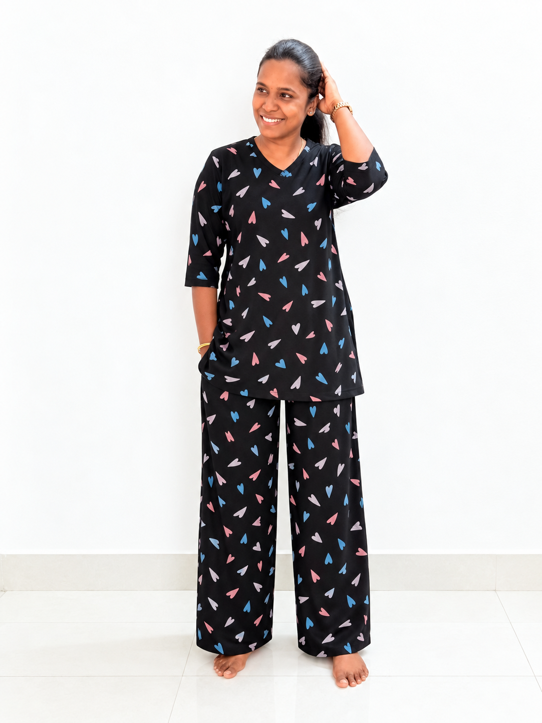 *PREBOOKING* - Premium Quality - Women's Kurthi night set  - Black buds Kurthi set