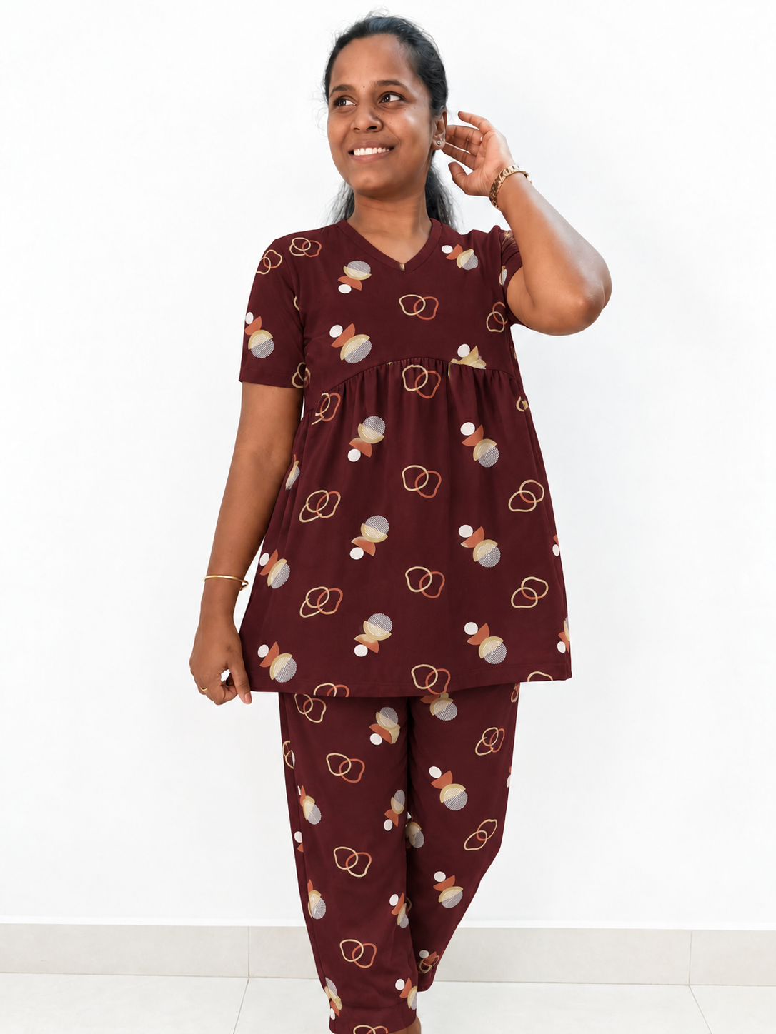 *PREBOOKING* - Premium Women's Curvy peplum coord set - Maroon icy balls curvy peplum