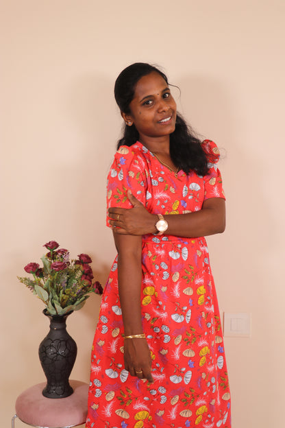 Women's Non feeding Lounge wear Puff sleeves- TCIN01 - Red Kannamma Puff