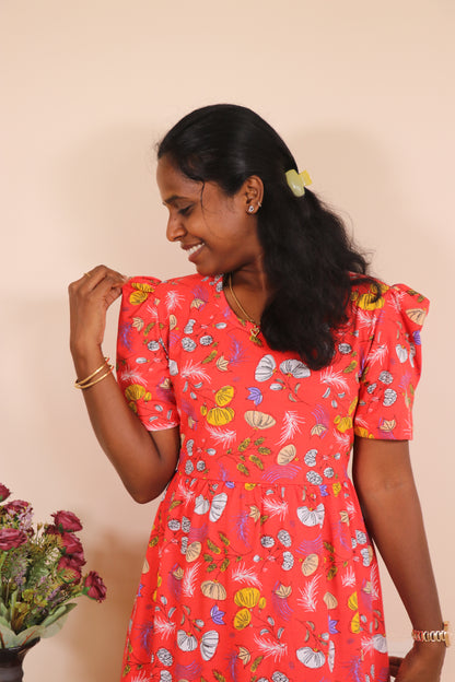 Women's Non feeding Lounge wear Puff sleeves- TCIN01 - Red Kannamma Puff