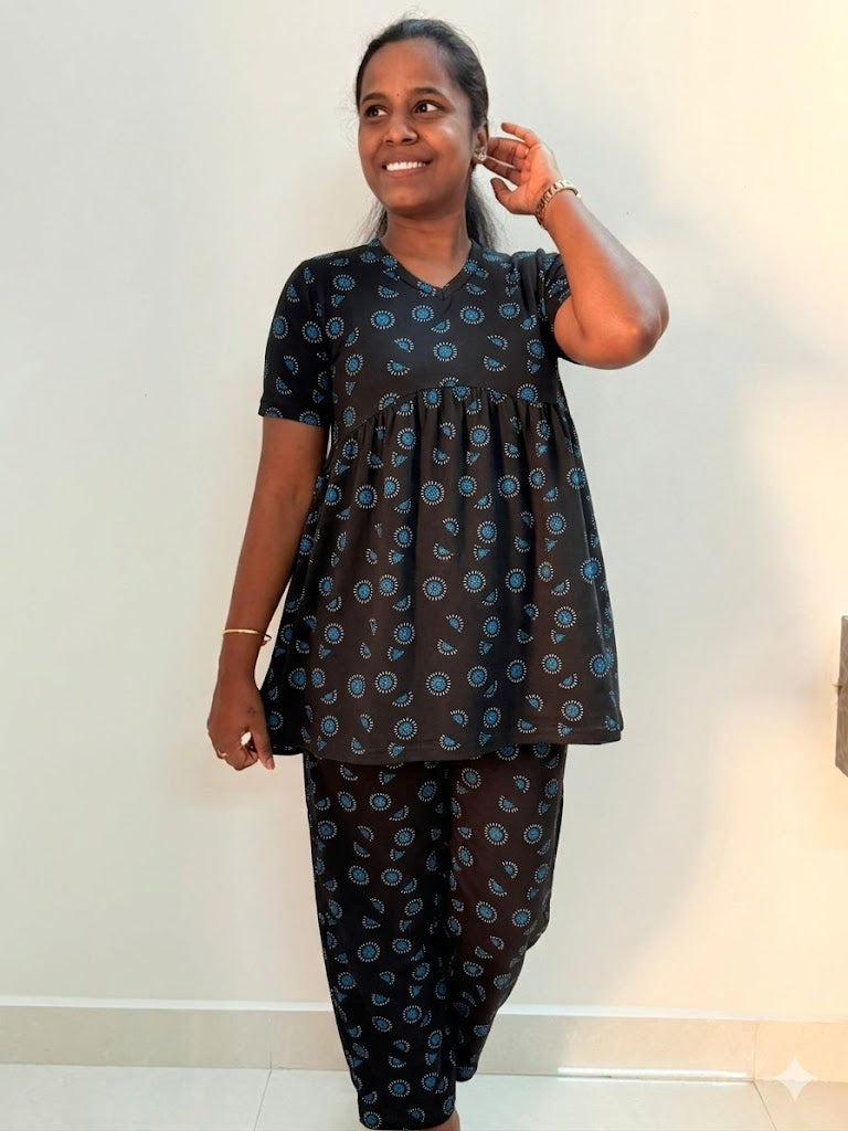 Premium Women's Curvy peplum coord set - Black raise peplum