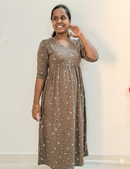 Premium - Soft Curvy peplum maxi- TCAPN06 - Choco floral polks peplum maxi