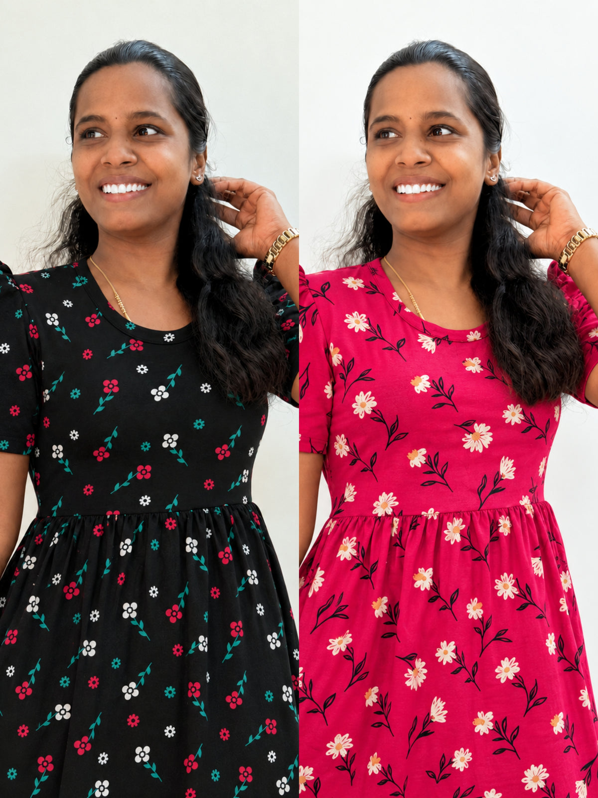 *SPECIAL COMBO PACK OF 2* - READY TO DISPATCH* - Premium - Women's Non feeding Lounge wear puff sleeves - Combo Pink and black pippy lounge wear